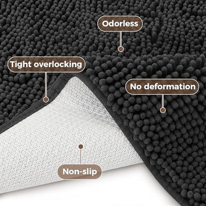 Bcoimo U Shaped Bath Rug Mat Set,2 Piece Chenille Black Toilet Bathroom Rug | Extra Soft Bathroom mat set;Non Slip with Rubber Back Bath Mats;High Absorbent And Quick Dry Microfiber mat; Machine Washable - color: Black, size: U24×20 Plus 30×20