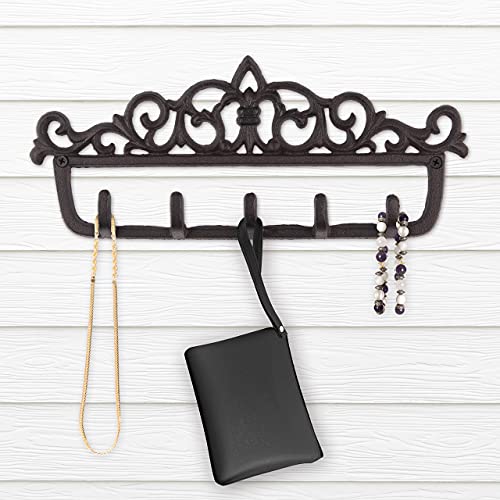 GASARÉ, Key Holder for Wall Mount, Cast Iron Key Hook, Victorian Design, Screws and Anchors, Large Size of 12½ x 5¼ Inches, Brown, 1 Unit