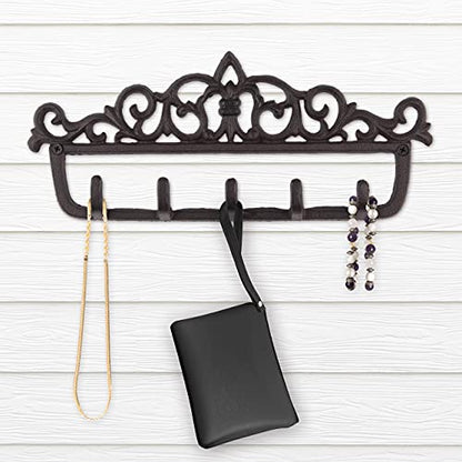 GASARÉ, Key Holder for Wall Mount, Cast Iron Key Hook, Victorian Design, Screws and Anchors, Large Size of 12½ x 5¼ Inches, Brown, 1 Unit