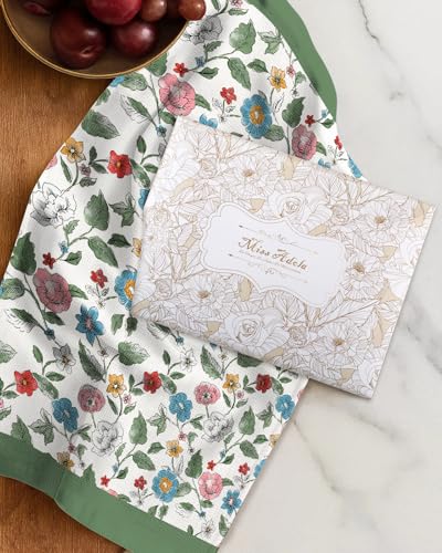 2pcs Cotton Waffle Kitchen Towels, Vibrant Botanical | Waffle Weave, Terry Cloth, Pure Cotton, Sustainable, 16"x26", Highly Absorbent, with Hanging Loop, Giftable Package - color: Vibrant Botanical