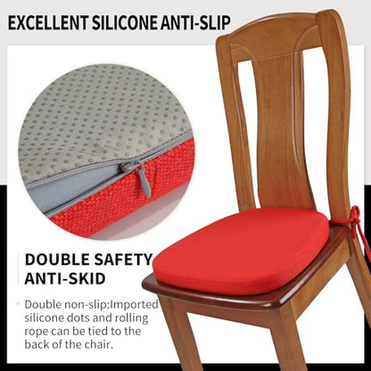 SINOSSO 1 Pack Memory Foam Chair Cushions for Dining Chair, Friendly Woven Fabric 16" U-Shape Comfortable Kitchen Chair Pad, Removable Slip Resistant Seat Cushion (1 Piece, Red) - color: Bright Red