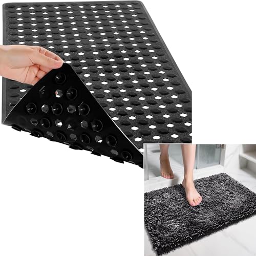 Yimobra Chenille Bathroom Rugs & Bath Tub Mat, Non Slip Extra Thick Soft Absorbent Bath Rug, Machine Washable Quick Dry Bath Mat for Bathroom Floor, Tub and Shower, Home Decor Accessories