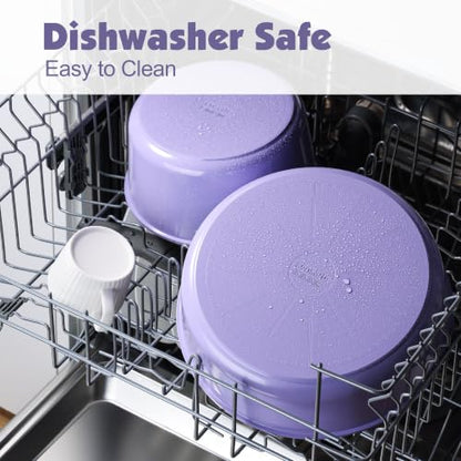 SENSARTE 17 Piece Ceramic Detachable Handle Pots and Pans Set Purple | Ceramic Cookware Set, Induction Cookware Set with Removable Handle, Healthy Non Stick for RV, Dishwasher ＆ Oven Safe - color: Purple, size: 17 Piece