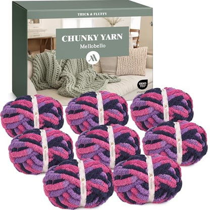 Jumbo Chunky Yarn for Hand Knitting - Super Thick Chenille Chunky Yarn for Crocheting - Extra Soft Bulky Fluffy Blanket Big Yarns 8 Jumbo Pack (27yds,8 oz Each Skein) - color: Midnight Orchid
