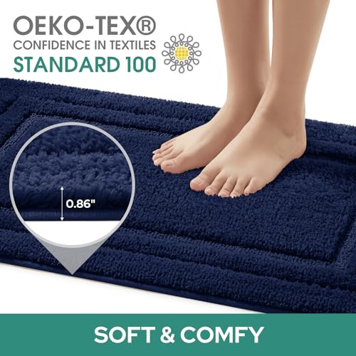 HOMEIDEAS Bathroom Rugs Sets 2 Piece, Super Soft and Absorbent Non Slip Microfiber U-Shaped Toilet Bath Mat Set (20"x32"+U20 x24, Navy Blue) - color: Loop- Navy Blue, size: 1'8" x 2'8" (20"x32"+U Shape 20"x24")
