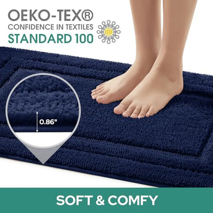 HOMEIDEAS Bathroom Rugs Sets 2 Piece, Super Soft and Absorbent Non Slip Microfiber U-Shaped Toilet Bath Mat Set (20"x32"+U20 x24, Navy Blue) - color: Loop- Navy Blue, size: 1'8" x 2'8" (20"x32"+U Shape 20"x24")