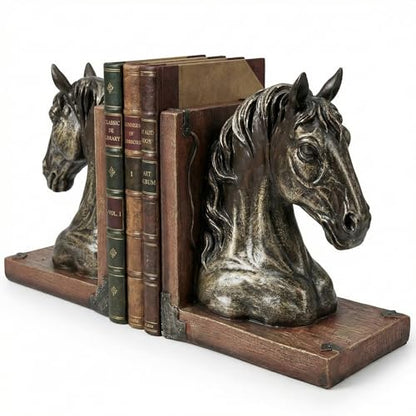 Heavy Duty Horse Bookends, 2.91lbs Resin Elegant Decorative Book Ends with Non-Slip Pads, Classic Animal Bookends for Bookshelf Office Desk Decor, Meaningful Home Décor Gift (Pair, 7.5") | Heavy Duty Weighted Design with Non-Slip Pads, Classic Animal Deco