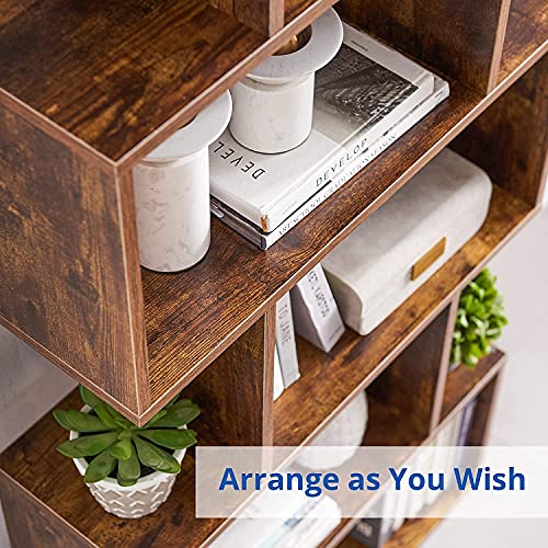 Set of 2 Geometric Bookcase, S-Shaped Modern Bookshelf, Room Divider Bookshelf, 62" Tall Unique Abstract Bookcase with 5-Tier Display Shelf for Living Room Office, Rustic Brown - color: Rustic Brown