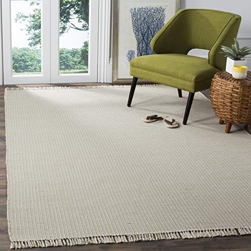 SAFAVIEH Montauk Collection Accent Rug - 3' x 5', Ivory & Green, Handmade Flat Weave Boho Farmhouse Cotton Tassel Fringe, Ideal for High Traffic Areas in Entryway, Living Room, Bedroom (MTK340G) - color: Ivory/Green, size: 3' x 5' (Rectangular)