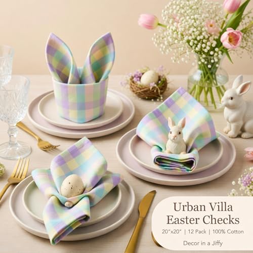 Urban Villa Cloth Napkins Cotton 20x20 (Set of 12) Lagyp - color: 003 Easter Checks, size: 20" x 20" (Set of 12)