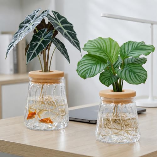 Desktop Hydroponic Plant Vase, Transparent Water Plant Jars with Lid, Plants Container for Desk, Indoor, Home, Office Decor and Outdoor for Gardening Gifts to Plants Lovers, Wave Clear - color: Clear Wave-bell