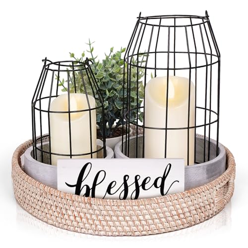 Rustic Farmhouse Decor Set of 7 - for Living Room Dining Table Centerpieces Fireplace Home Decoration- Modern Upscale Kitchen Counter Decor
