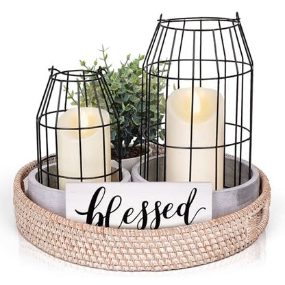 Rustic Farmhouse Decor Set of 7 - for Living Room Dining Table Centerpieces Fireplace Home Decoration- Modern Upscale Kitchen Counter Decor