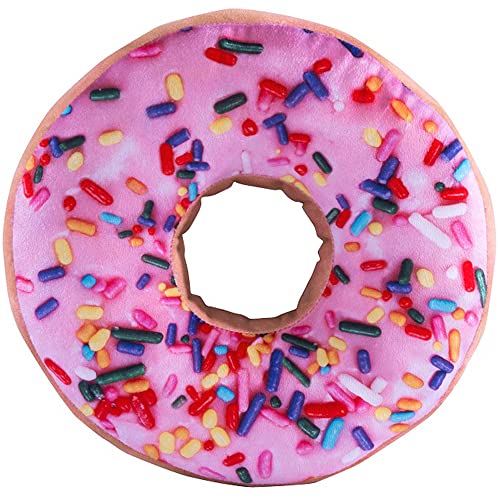 HYSEAS Round Throw Pillow 14 Inch Pink Donut, 3D Digital Print Decorative Comfortable Soft Plush Funny Food Shaped Pillow Light Weight Seat Pad Cushion for Couch, Chair, Floor, Sofa - color: Pink