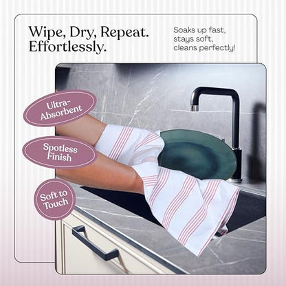 Burgundy Striped Kitchen Dish Towels (3-Pack), Quick Dry, 18"x26", Ultra Absorbent & Durable, 100% Cotton Multi Pin Stripe Towels for Drying Dishes, Wiping, and Daily Kitchen Cleanup - color: Burgundy Wine / Maroon, style: 3 Pack
