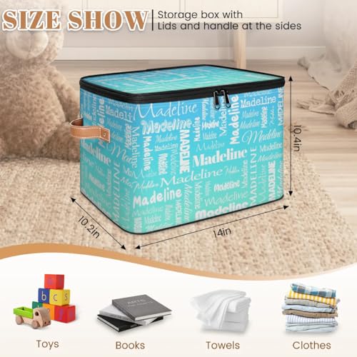 Storage Basket Custom Name, Personalized Keepsake Box, Blue Green | Foldable Fabric Gradient Large Memory Bin with Handle Lid Lightweight Waterproof Dustproof, 14"L x 10.2"W x 10.4"H - color: Option 1