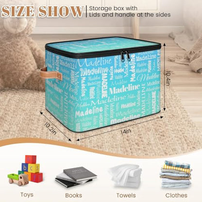 Storage Basket Custom Name, Personalized Keepsake Box, Blue Green | Foldable Fabric Gradient Large Memory Bin with Handle Lid Lightweight Waterproof Dustproof, 14"L x 10.2"W x 10.4"H - color: Option 1