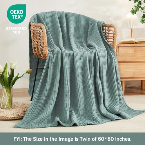 EMME Cotton Muslin King Blanket 4 Layer Ultra Soft Breathable Bed Layering Bedspread Coverlet Breathable Gauze Lightweight (Teal, 108"x90") - color: 01 - Teal, size: King (108" x 90")