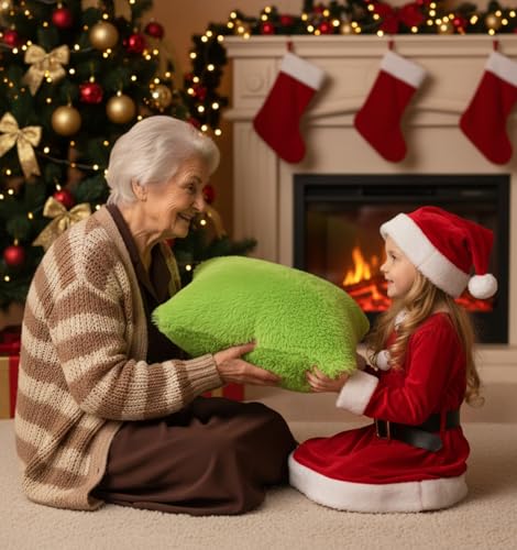 Tiamon 4 Pcs Christmas Throw Pillow Covers Plush Lime Green Red White Pillow Cases 16 x 16 Inch Soft Fluffy Faux Fur Cushion Covers for Winter Holiday Sofa Couch Car Bedroom Decorations - style: Pure