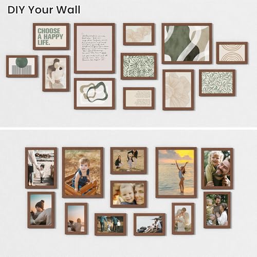 Heimlove Walnut Wood Grain Collage Picture Frames Set of 12,Two 8x10,Two 6x8,Four 5x7,Four 4x6 Photo Frames,Gallery Wall Frame Set for Wall Mount or Tabletop Display - color: WALNUT WOOD GRAIN