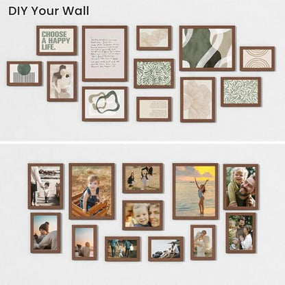 Heimlove Walnut Wood Grain Collage Picture Frames Set of 12,Two 8x10,Two 6x8,Four 5x7,Four 4x6 Photo Frames,Gallery Wall Frame Set for Wall Mount or Tabletop Display - color: WALNUT WOOD GRAIN