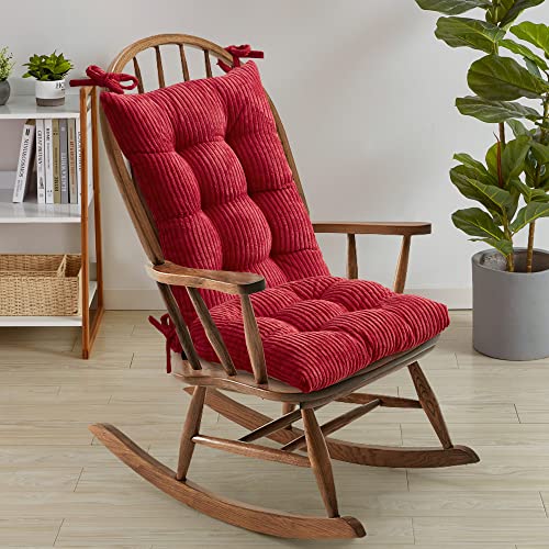 Rocking Chair Cushion Premium Tufted Pads Non Skid Slip Backed Crushed Velvet Cover Set of Upper and Lower with Ties, 21 in x 17 in | 17 in x 17 in, Velvet Red - color: Velvet Red, style: 21" X 17"/17" X 17" (Pack of 1)