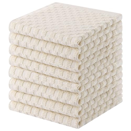 Homaxy 100% Cotton Terry Dish Cloths, 12"x12", 8-Pack, Beige | Ultra Soft Absorbent Dish Towels with Hanging Loop, Pineapple Grid Designed - color: Beige, size: 12 x 12 - 8 Pack