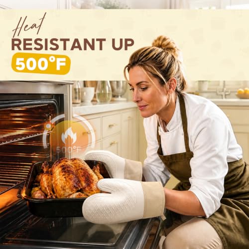Silicone Oven Mitts 2 PCS, Heat Resistant Non-Slip Cotton Lining for Baking | 11.3 "x 7" 500 ° F White