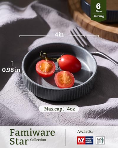 famiware Soy Sauce Dish, 4oz Dipping Bowls Set of 6, Matte Dark Charcoal | Ceramic Individual Dip Sauce Cups/Dishes/Plates, Small Serving Bowls for Side Dishes, Condiments, Sushi, Reactive Glaze - color: Matte Dark Charcoal, size: 6pcs