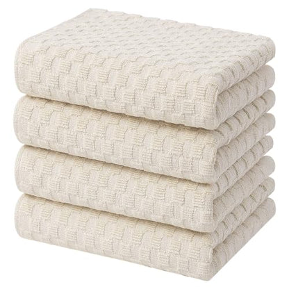 Homaxy 100% Cotton Terry Kitchen Towels(15" x 25", 4 Pack), Beige | Soft and Super Absorbent Dish Towels, 380 GSM Reusable Tea Towel with Hanging Loop, Pineapple Grid Designed - color: Beige, size: 15 x 25 - 4 Pack