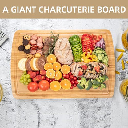 30" Extra Large Bamboo Cutting Boards for Kitchen, Wooden Chopping Board with Juice Groove, Reversible Butcher Block Cutting Board Carving Board for Meat Turkey Veggies, 30 x 20 Inch - size: 30"L x 20"W