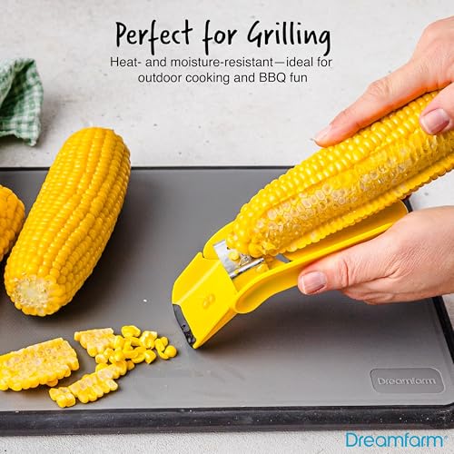 Dreamfarm Corn Accessories Set - Corpeel & Lockorns - Foldable No-Mess Corn Peeler & 4 Pairs of Interlocking Cob Holders, Stainless Steel & BPA-Free Kitchen Gadget Duo for Grilling & Food Prep