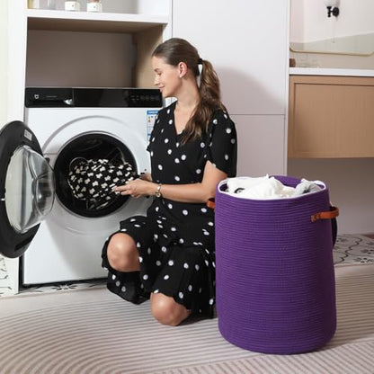 16"x20" Extra Large Cotton Rope Basket with Zipper Lid, Woven Laundry Hamper and Blanket Storage Basket, Round Clothes Bin for Living Room Bedroom, Navy Blue - color: All Deep Blue