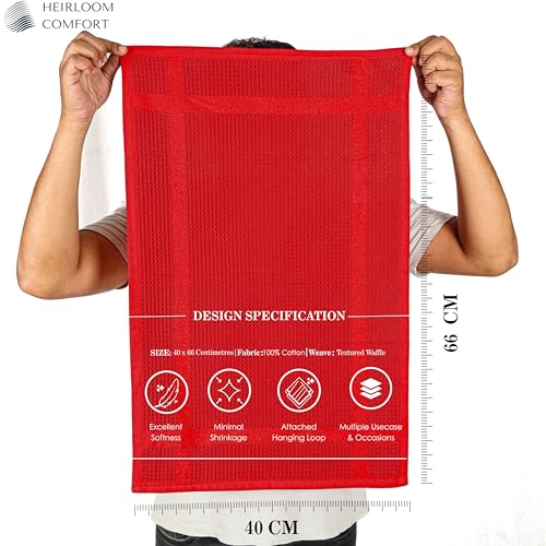 12 Pack Red Waffle Weave Kitchen Towels, 16x26 Inch, 100% Cotton, Absorbent Dishcloth Set, Quick Drying, Durable for Cleaning, Wiping, Drying Dishes, Machine Washable Dish Towel, Red - color: Red, style: 12 Pack