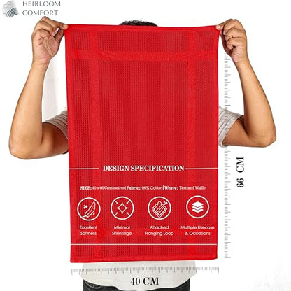 12 Pack Red Waffle Weave Kitchen Towels, 16x26 Inch, 100% Cotton, Absorbent Dishcloth Set, Quick Drying, Durable for Cleaning, Wiping, Drying Dishes, Machine Washable Dish Towel, Red - color: Red, style: 12 Pack