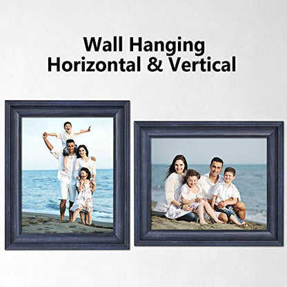 8x10 Picture Frames (3 Pack, Blue Wood Grain) Rustic Photo Frame Set with Tempered glass for Wall Mount & Table Top Display - color: Blue, size: 8x10