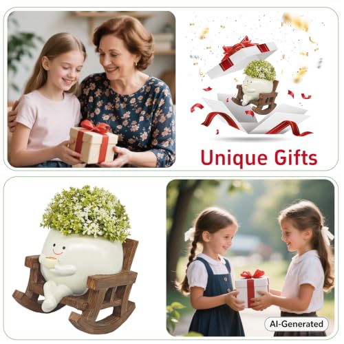Smiley Face Planter Pot, Cute Coffee Plant Pots for Indoor Outdoor | Unique Rocking Chair Plant Pot for Succulents Plants Live with Drainage Hole,Gift IdeaI for Mother and Christmas（Large） - size: Large