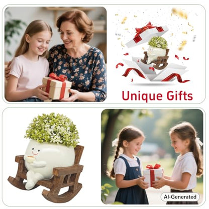Smiley Face Planter Pot, Cute Coffee Plant Pots for Indoor Outdoor | Unique Rocking Chair Plant Pot for Succulents Plants Live with Drainage Hole,Gift IdeaI for Mother and Christmas（Large） - size: Large