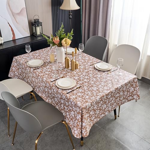 Pioggia Vinyl Tablecloth with Flannel Backing - Waterproof, Oil-Proof, Easy to Clean -Plastic Table Cloth - Perfect for Dining Tables, Kitchen Tables, Parties (Coffee Flowers, 54×54 Inch Square) - color: Coffee Flowers, size: 54" x 54" (Square)