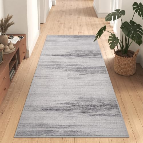 Hallway Kitchen Runner Rug Non-Slip Low Pile Washable Rug Grey 2x5 ft | Soft Entryr Mat Carpet TPR Backing , Thin Profile, Abstract Pattern for Bedroom, Bathroom, Entryway Long Runners, Easy Clean - color: Light Grey, size: 2' x 5'