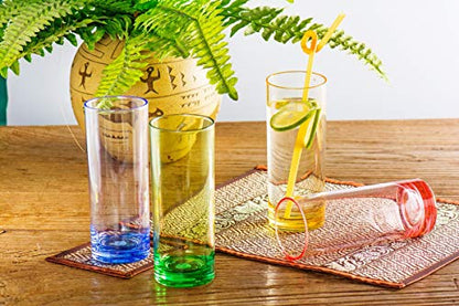 YINJOYI 12 oz Highball Drinking Glasses Plastic Tumblers Tall Water Cups Adults Glassware Colored Picnic Drinkware Reusable Set of 4