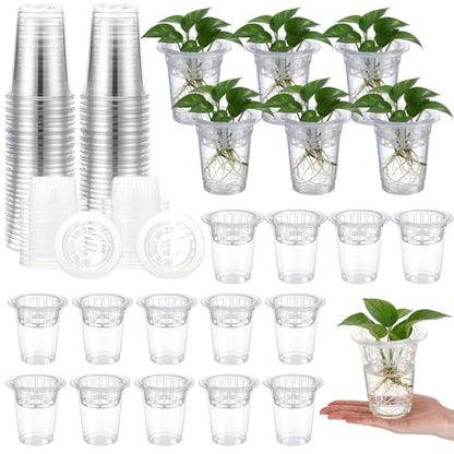 70 Pcs Plastic Plant Propagation Vase for Indoor Decor, 4.25'' | Clear Plastic Vase with Hydroponic Basket, Pet Material, Root Support Design, Easy Water Changes, Home Office Desktop Display - size: 4.25''
