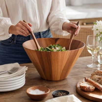 Arthur Court Acacia Wood Serving Bowl - Large Straight Side Salad Bowl for Fruits and Snacks - 12" Diameter x 7.5" Tall - size: Straight