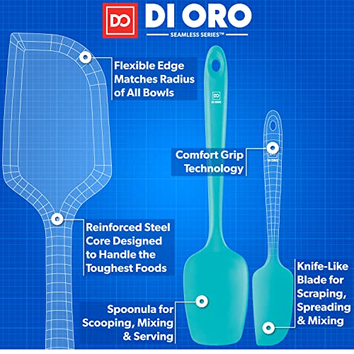 DI ORO Silicone Spatula Set - 600F Heat Resistant, 3-Pc Teal | Rubber scraper won't scratch nonstick pans; For baking, cooking, mixing, and frosting; BPA-free and dishwasher safe - color: Teal