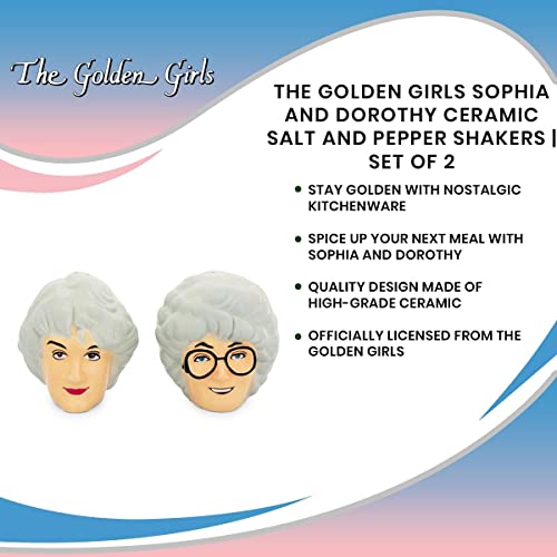 The Golden Girls Sophia and Dorothy Ceramic Salt and Pepper Shakers, Set of 2 | Spice Dispenser Canister Set, Home & Kitchen Decor For Dining Room | Nostalgic Cute Gifts And Collectibles