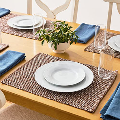 Sweet Home Collection 100% Cotton Placemats for Dining Room Rectangle Two Tone Woven Fabric 13" x 19" Soft Durable Table Mat Set, Set of 6, Chocolate - color: Chocolate, size: Rectangle 13" x 19"