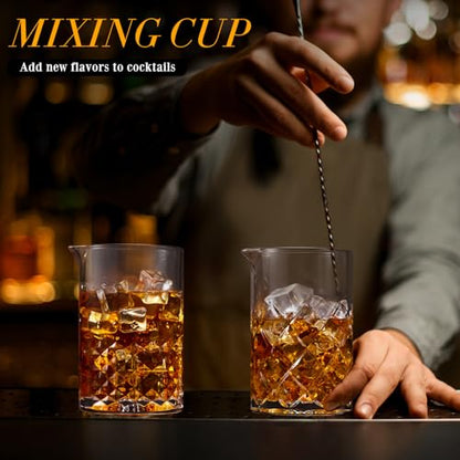 Inbagi 6 Pcs Cocktail Mixing Glass 24 oz Bartender Crystal Stirring Glass Thick Bottom Bar Seamless Mixing Pitcher for Stirring Drinks Home Bar Accessories, 6 Styles