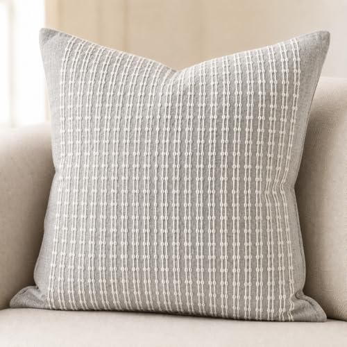 SanVia Cotton Throw Pillow Covers 20x20 – Handwoven Jacquard Texture, Fade-Resistant, No Pilling – Hidden Zipper, Decorative Cushion Cover for Sofa, Couch, Bed – Insert Not Included (Striped, Grey) - color: Graphite, size: 20" x 20" (Pack of 1)