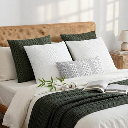 a moment 2 Pack Bamboo Fiber Pillow Covers - Waffle Weave, Ultra Soft & Breathable, Skin-Friendly Cotton Throw Pillow for Couch, Sofa, Bedroom Living Room 18x18 Inch Olive Green - color: Olive Green, size: 18" x 18" (Pack of 2)
