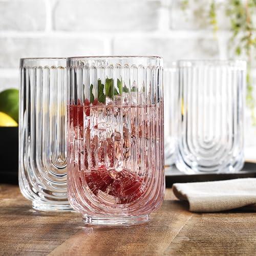 Glaver's 8-Piece Drinking Glass Set, Art Deco Ribbed Arch Glassware, Clear U-Shape Design, 17oz Highball and 11oz DOF Glasses Kitchen Glasses - style: Clear S/8 17oz 11oz